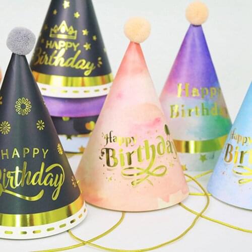 Happy Birthday Party Hats Kids Boys Favors Baby Shower Glitter Number Caps Decoration Events Supplies