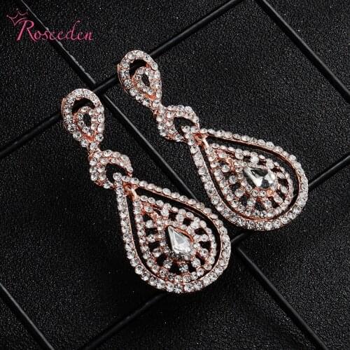 Gold Silver Color Empire Style Long Drop Earrings for Wedding Rhinestone Earrings Hot RE3232