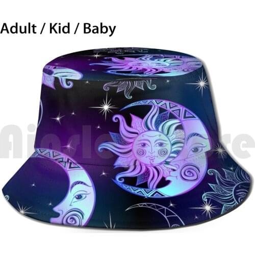 Sun , Moon And Stars Sun Hat Foldable UV Protection Sun Moon Stars Astrology Horoscope Mystical Sky Vintage Sky Beautiful