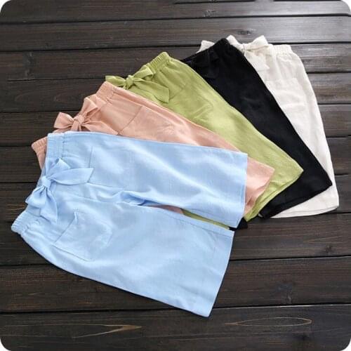 Girl Leisure Time Seven Part Pants 2016 A Childrens Garment Children Bow Fashion Wide Leg Pants Easy Double Nine Part Pants