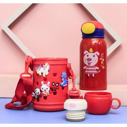 Cute and Funny Pattern Kindergarten Baby DIY Hole Cup Childrens Pot Bear Sucker Big Belly Cup Stainless Steel Vacuum Flask