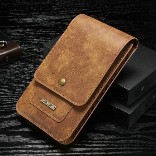 Genuine Leather Belt Bag Phone Pouch Mens Outdoor Phone Bag Case for IPhone 12 11 Pro Max X Xr Xs Max 7 8 Plus 6.5 5.5 inch