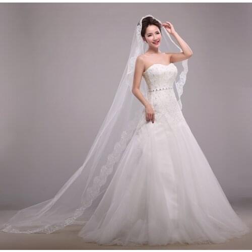 EZKUNTZA 3m Wedding Veil With One-layer Lace Edge Veil White Long Bridal Veils Cathedral Veil 2021 New Wedding Accessories L