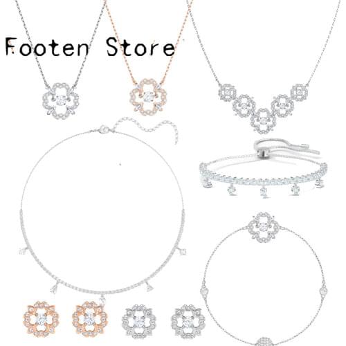 SWA 2021 Fashion Jewelry Exquisite Charm Hollow Clover Beating Crystal Female Pendant Necklace Earring Bracelet Romantic Gift