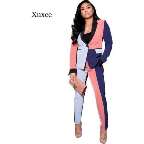 Spring and Autumn Womens Suit Printed Long Sleeve Blazer Pants Suit Office Lady Elegant 2-Piece Business Suit