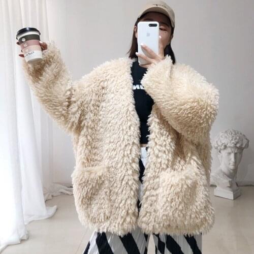 2020 new winter fur jacket female fashion woven wool fur parkers jackets woman warm sheep shearing fur one overcoats