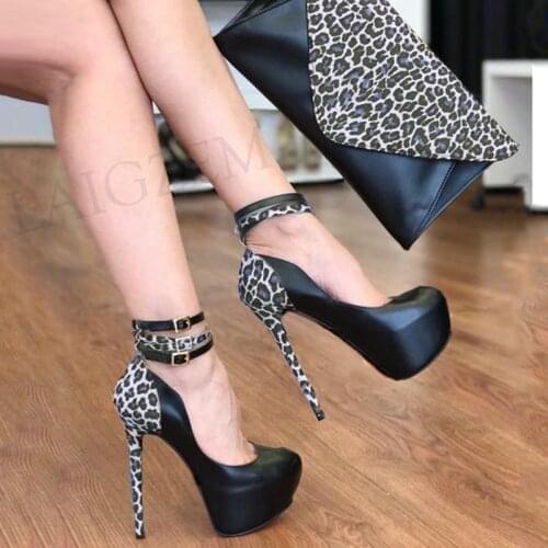 LAIGZEM Women Platform Pumps Round Toe Stiletto High Heels Straps Sandals Patchwork Ladies Shoes Woman Large Size 43 44 46 50 52