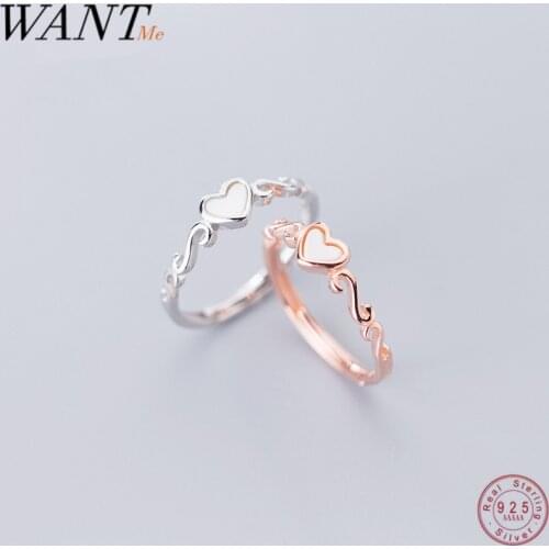 WANTME Korean Fashion Genuine 925 Sterling Silver Love Heart Opening Adjustable Finger Ring for Women Party Wedding Accessories