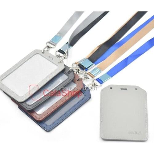 1 Set / Lot Genuine leather ID Card Holder Vertical Strap Lanyard Strap Lanyard Snap Hook Exhibition Retractable Badge Office