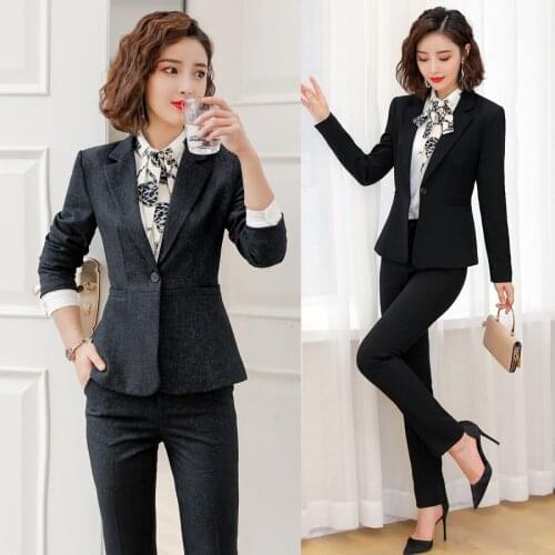 High Quality Formal Ladies Dark Grey Blazer Women Business Suits with Pant and Jacket Sets Work Wear Clothes Pantsuits