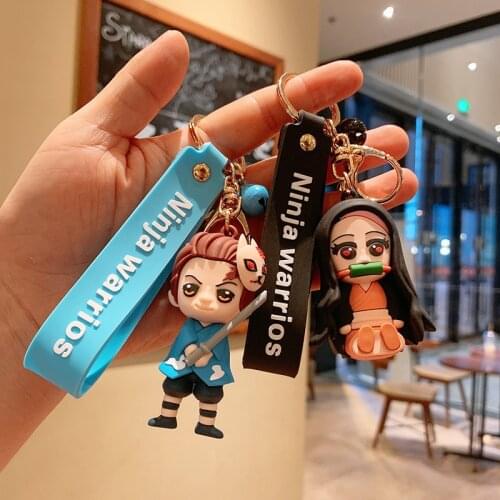 2021 Anime Demon Slayer Cartoon Keychain Silicone Kimetsu No Yaiba Lanyard Keychain Women Bag Keyholder Mini Doll Toys Kids Gift