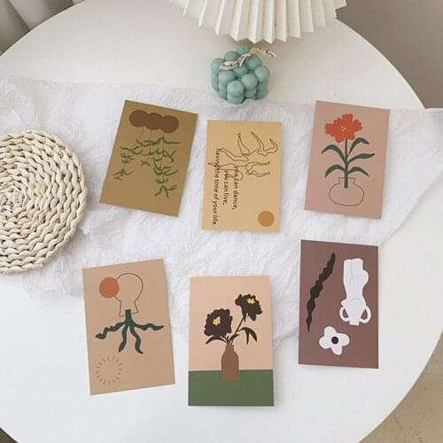 Ins Style Postcard Flower Pattern Wall Decorative Paper Card Live Broadcast Photo Props Making DIY Scrapbook Paper Craft 6pcs
