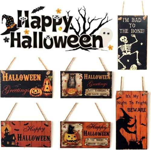 Halloween Wooden Pumpkin Ghost Hanging Door Signs for Front Porch Decor Indoor Outdoor Wall Retro Style Halloween Decorations