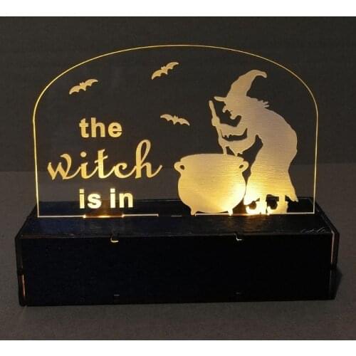 Wood Acrylic Halloween Ghost Witch Pumpkin Decoration LED Light for Haunted House Ornaments