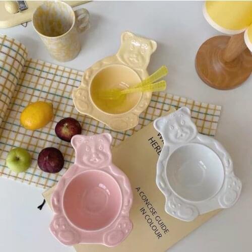 Dessert Bowl Chapas Personalizadas Korean Fruit Breakfast Cereal Bowl Ceramic Tableware Cute Bear подставка для тарелок ウッドトレイ