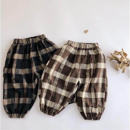 Childrens Plaid lantern pants Spring and Summer 2020 New boys and girls' loose cotton Ankle-length Pants Kids Trousers