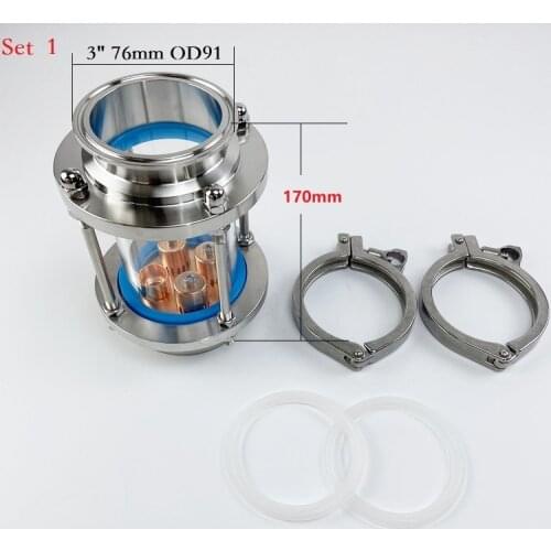 3" Distillation Lens Column With 1pcs Copper Platte Set,Tri-Clamp Sight Glass Union Stainless Steel 304