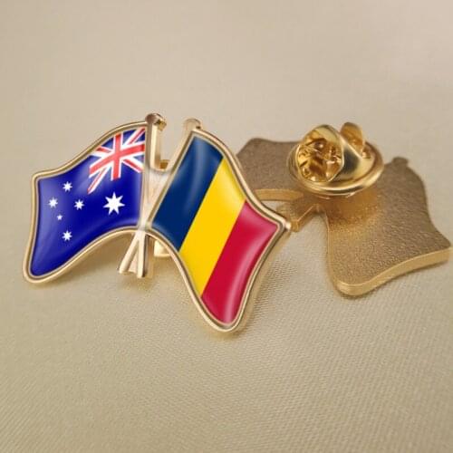 Australia and Chad Crossed Double Friendship Flags Brooch Badges Lapel Pins