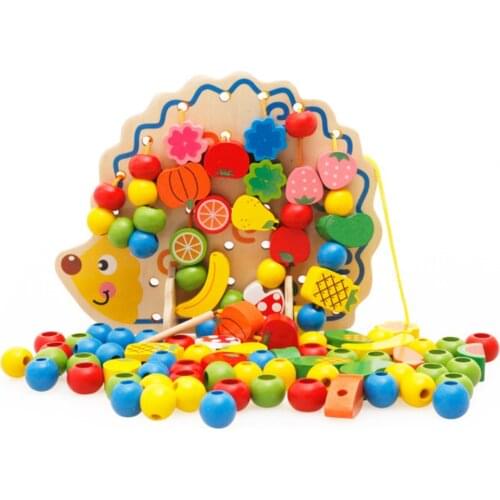 Montessori Toys Educational Wooden Toys for Children Early Learning Exercise Hands-on Ability Hedgehog Fruit Beads Teaching Aids