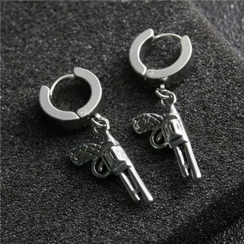 Personality Silver Color Titanium Steel Imitation Gun Earrings European Men Women Fashion Simple Earrings Hip Hop Jewelry Gifts