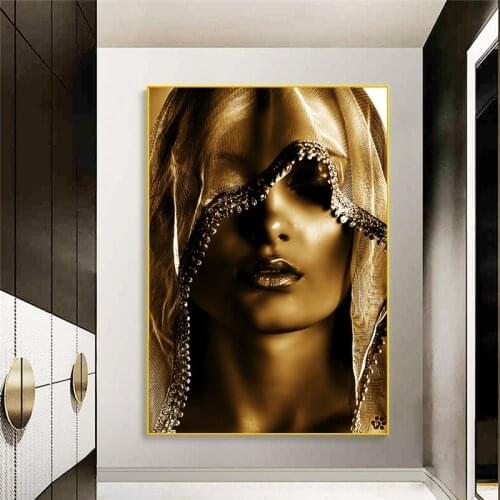 Golden Makeup Women Canvas Paintings Posters and Print Nordic Style Wall Art Pictures Scandinavian Cuadros for Living Room Decor