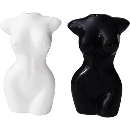 Ceramic vessels in white/black Body Art bust statue desk Decor ornaments floral composition in porcelain vase home decoration