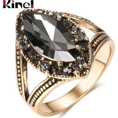 Kinel Vintage Geometric regular Rings For Women Boho Gray Crystal Rings Classic Ethnic Wedding Jewelry Smooth Loop Party Gifts