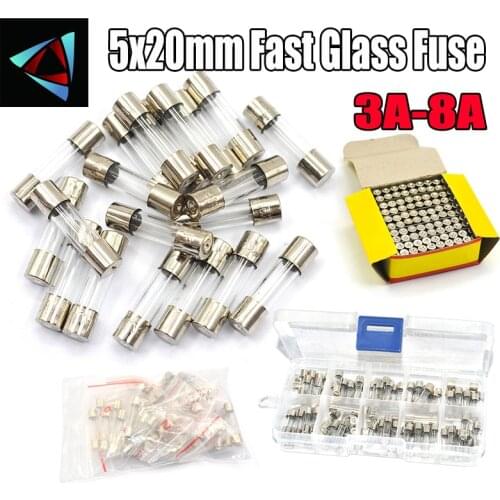 5x20mm Fast Glass Fuse Kit In Package 3.15A 3A 4A 5A 6A 6.3A 7A 8A /250V 5*20 Insurance Tube Package