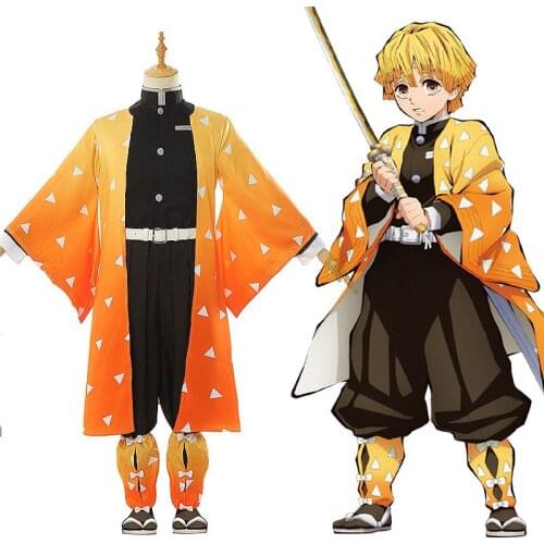 High-Q Unisex Anime Cos Kimetsu no Yaiba Demon Slayer Kisatsutai Agatsuma Zenitsu Cosplay Costumes Sets
