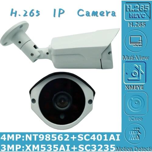 4/3MP H.265 IP Outdoor Metal Bullet Camera NT98562+SC401AI 2560*1440 XM535AI+SC3235 2304*1296 Onvif VMS IP66 6 Array LEDs IRC
