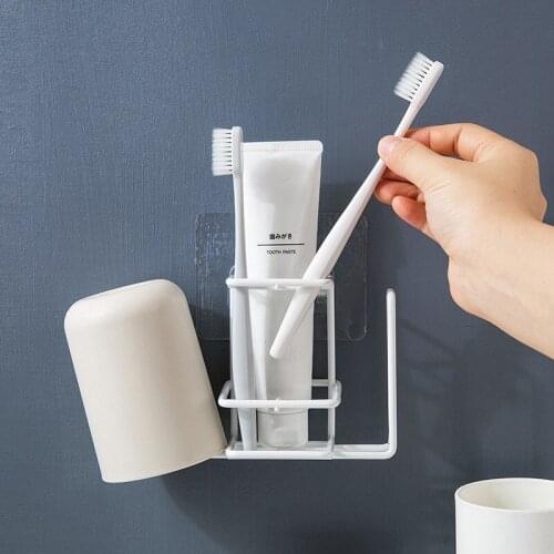 Metal Creative Bathroom Shelf Toothbrush Storage Rack Wall Suction Type Bathroom Toilet Wall Toothpaste Rack Bathroom Accessorie