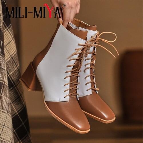 MILI-MIYA 2021 New Fashion Trend Banquet Dress Shoes Handmade Mixed Color Comfort High Heels Lace Up Zipper Elegant Dress Shoes