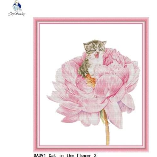 Cat in the flower Counted Cross Stitch Canvas 14CT and 11CT For Embroidery Home Decor Needlework Cross-stitch Kits