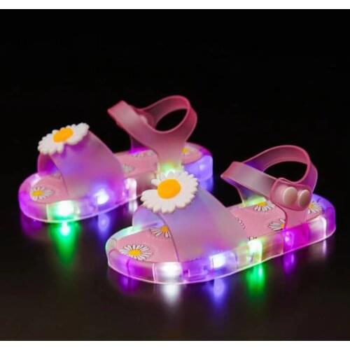 2021 NEW Boy Children LED Kids Baby Girl Light Up Luminous Sandals With Light Slippers Outdoor Summer Chrysanthemum Pink