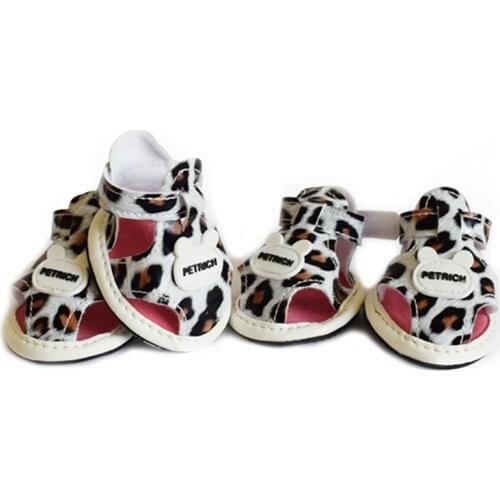 Dog Cat Shoes Casual Anti-Slip Small Dog Printing Pet Shoes Leopard Shoes Puppy Footwear Summer Soft Sandals Chihuahua 4pcs