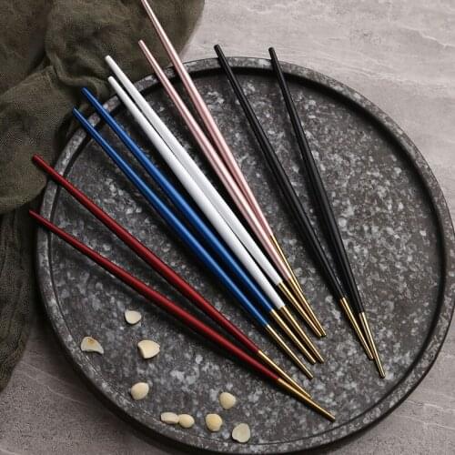 5 Pair/lot Luxury Stainless Steel Chopsticks Sushi Korean Titanium Mental Chop Sticks Tableware Colorful Chinese Chopsticks Set