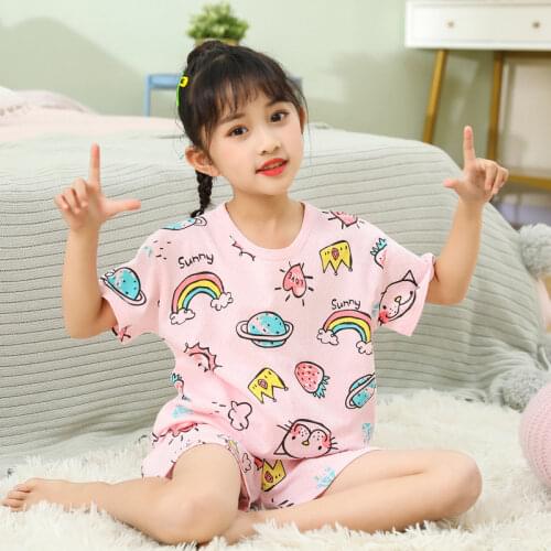 Boys Girls Pijamas Kids Set Enfant Sleepwear Childrens Pyjamas Clothing Sets Kids Pajamas 2-12 Years summer Cartoon Pyjamas