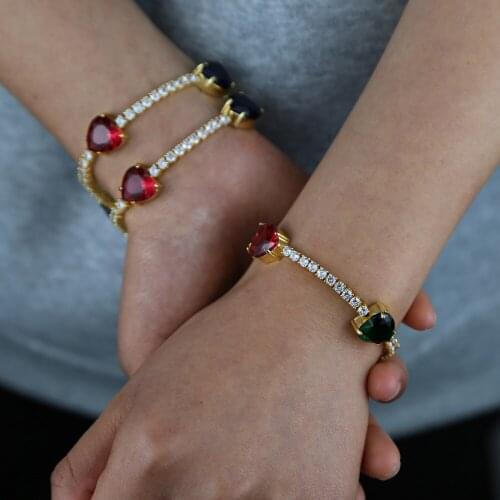 2021 Valentines Day Gift For Girlfriend Jewelry Gold Color Big Rainbow Colorfu Heart Stone Thin 5A CZ Tennis Chain Bracelet