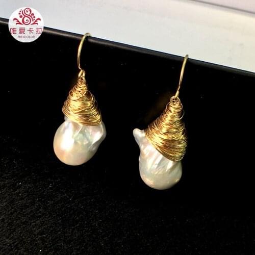 WEICOLOR Popular Hand-made Baroque Freshwater Pearl Earring Drops With Gold Mixed Metal Item Of Best Quality (not loose color)