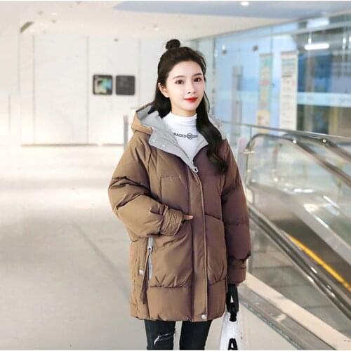 Down Cotton Coat Womens Spring Autumn 2021 New Casual Clothes Loose Thick Overcoat Mid-Length Hooded Zipper Padded Clothing