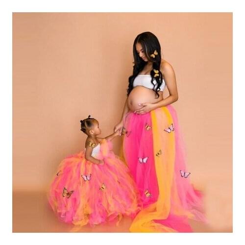 Colorful Tulle Maternity Skirts Long Length Elastic Waist Rainbow With Butterfly Custom Made Mother And Me Skirt For Photo S