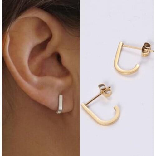 J letter stud earrings stainless steel gold color for women men retro vintage punk korean style earrings 2020