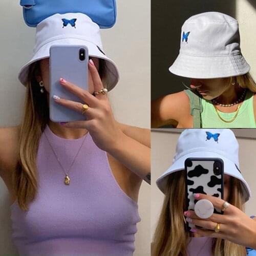 Summer Ladies Bucket Hat Women Butterfly Embroidery Beach Sun Hats Bob chapeau Femme Floral Caps Hat Fisherman Hat Caps кепка