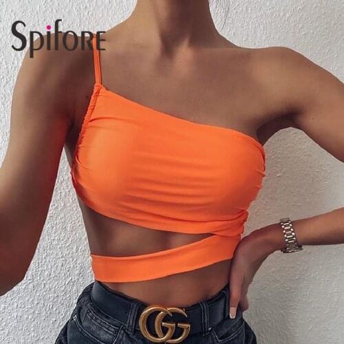 Spifore Summer Strap Crop Top Women Sexy Hollow Out Bodycon Tank Tops Sleeveless Off Shoulder Club Party Vest