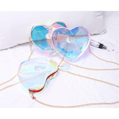 Laser Chain Shoulder Bags Heart Shape Coins Bag Harajuku Style Mini Bag Womens Accessories