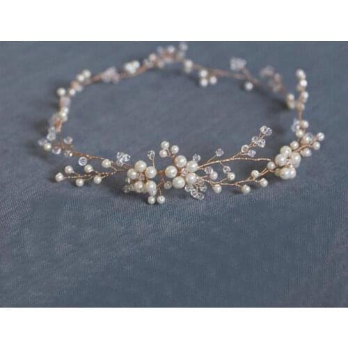 Wedding Headband For Brides Pretty Pearl Crystal Handmade Vines Flower Headband Headwear