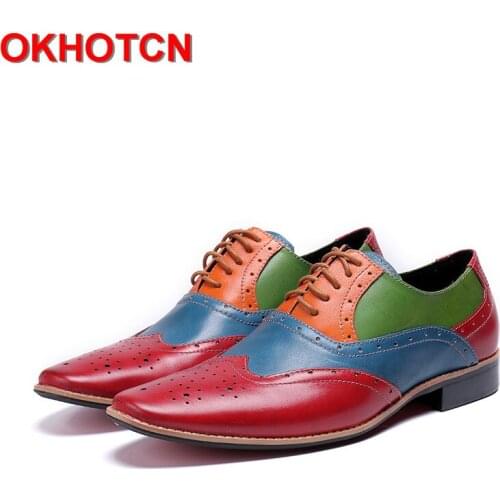 Mixed Colors Italian Mens Dress Shoes Lace Up Brogue Leather Oxford Shoes Men Elegant Plus Size 47 Men Shoes Classic Comfortable