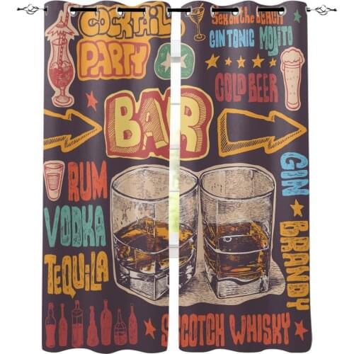 Wine Glass Beer Retro English Window Curtain Home Decor Curtains for Living Room Bedroom Kitchen Door Curtain