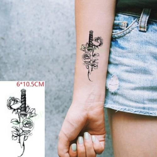 Waterproof Temporary Tattoo Sticker Sword Rose Sexy Flower Leaves Small Size Body Art Flash Tatoo Fake Tatto for Women Men