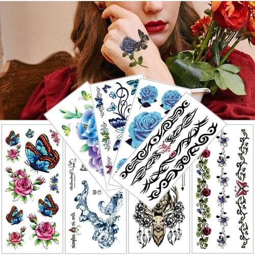 Waterproof tattoo stickers Butterfly flower temporary tattoo Hand face Watercolor body tattoo Panda wolf water transfer tattoos
